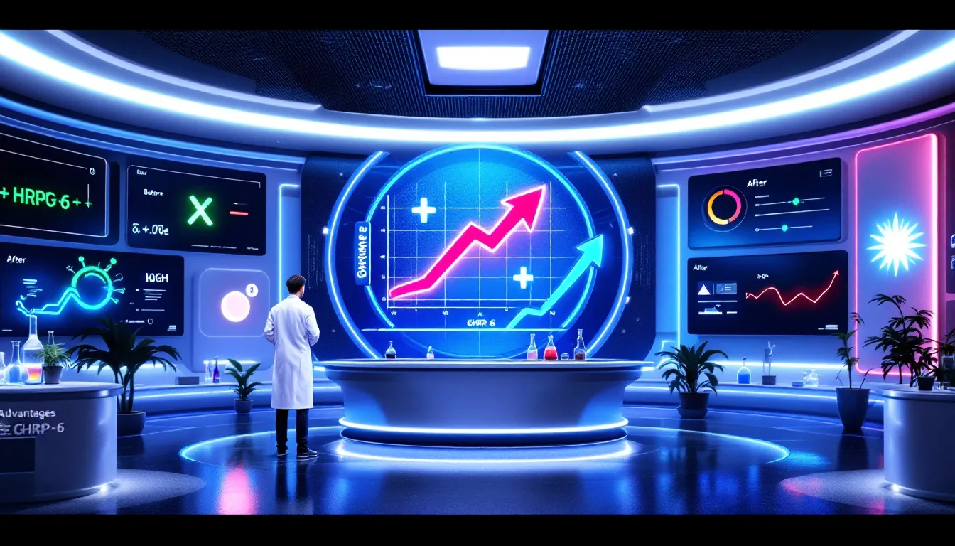 A scientific study setup illustrating research on GHRP-6 and its effects on health.