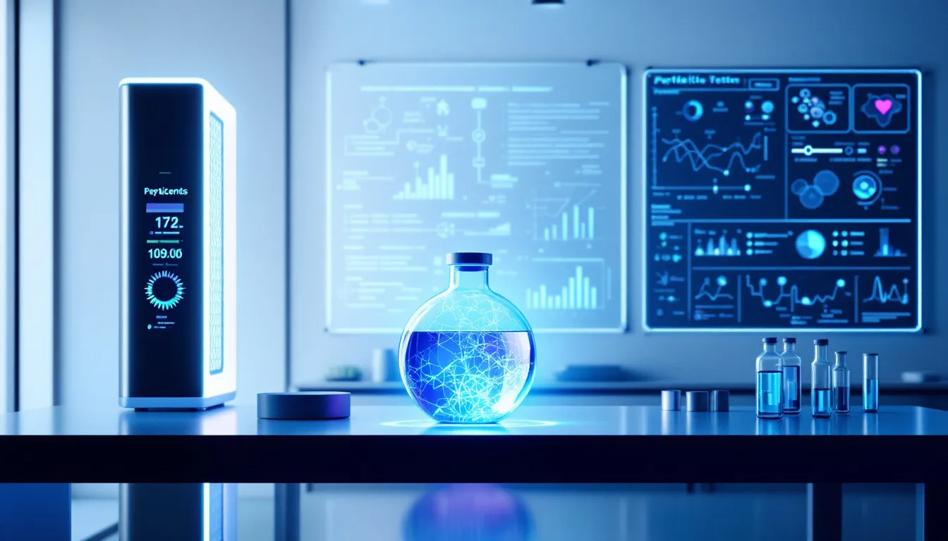 A laboratory setting showcasing purity testing of peptide supplements.