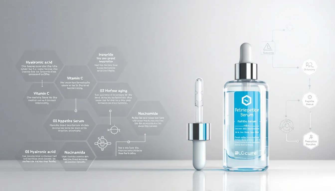 A skincare routine featuring peptide serums and creams for skin health.